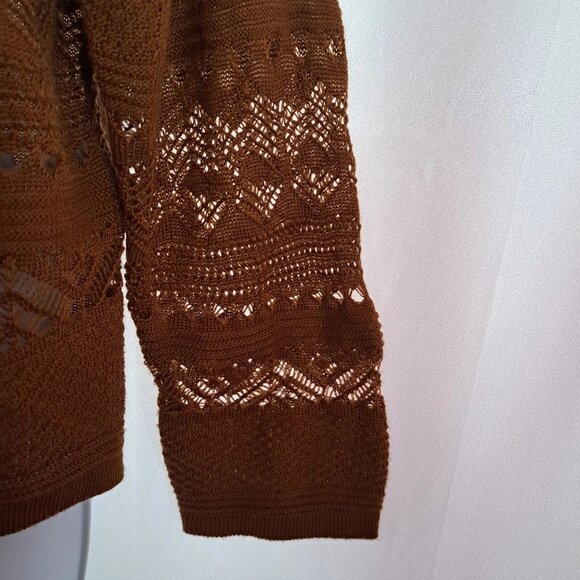 NAF NAF Paris LACE top knit sweater Sz S Café Caramelo Color BOHO SUMMER OFFICE - Picture 6 of 13